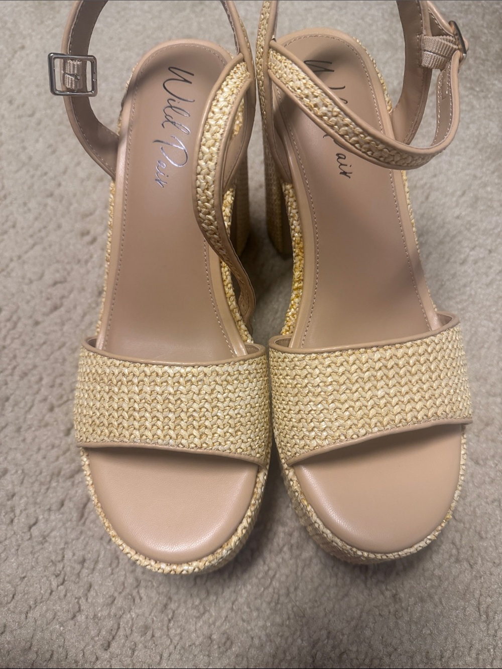 Wild Pair Neutral Woven Platform Wedge Sandals
